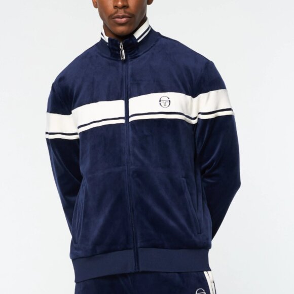 Sergio Tacchini Damarindo Velour Track Jacket Maritime Blue Size Large - Picture 1 of 4